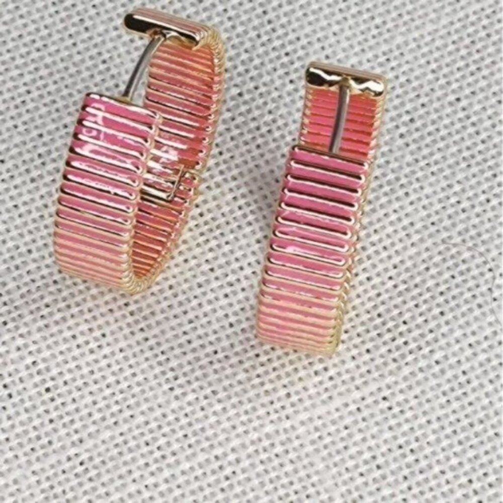 Gorjana Hoop Earrings Catalina Enamel18k Gold Plated Pink Striped - Picture 10 of 15